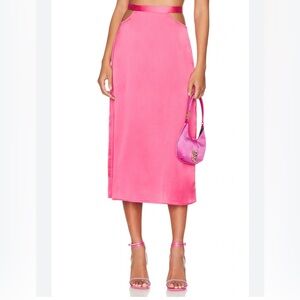 weworewhat satin cut out midi skirt, back zip closure.